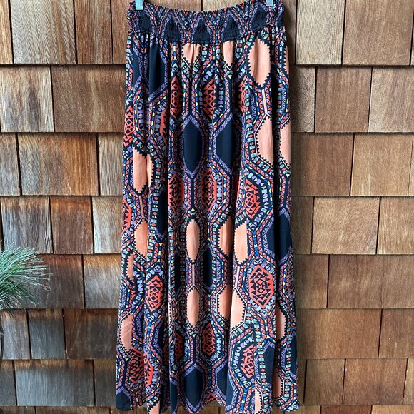 NWT Anthropologie Tribal Print Maxi Skirt With Elastic Smocked Waist in X-Small - Picture 6 of 14